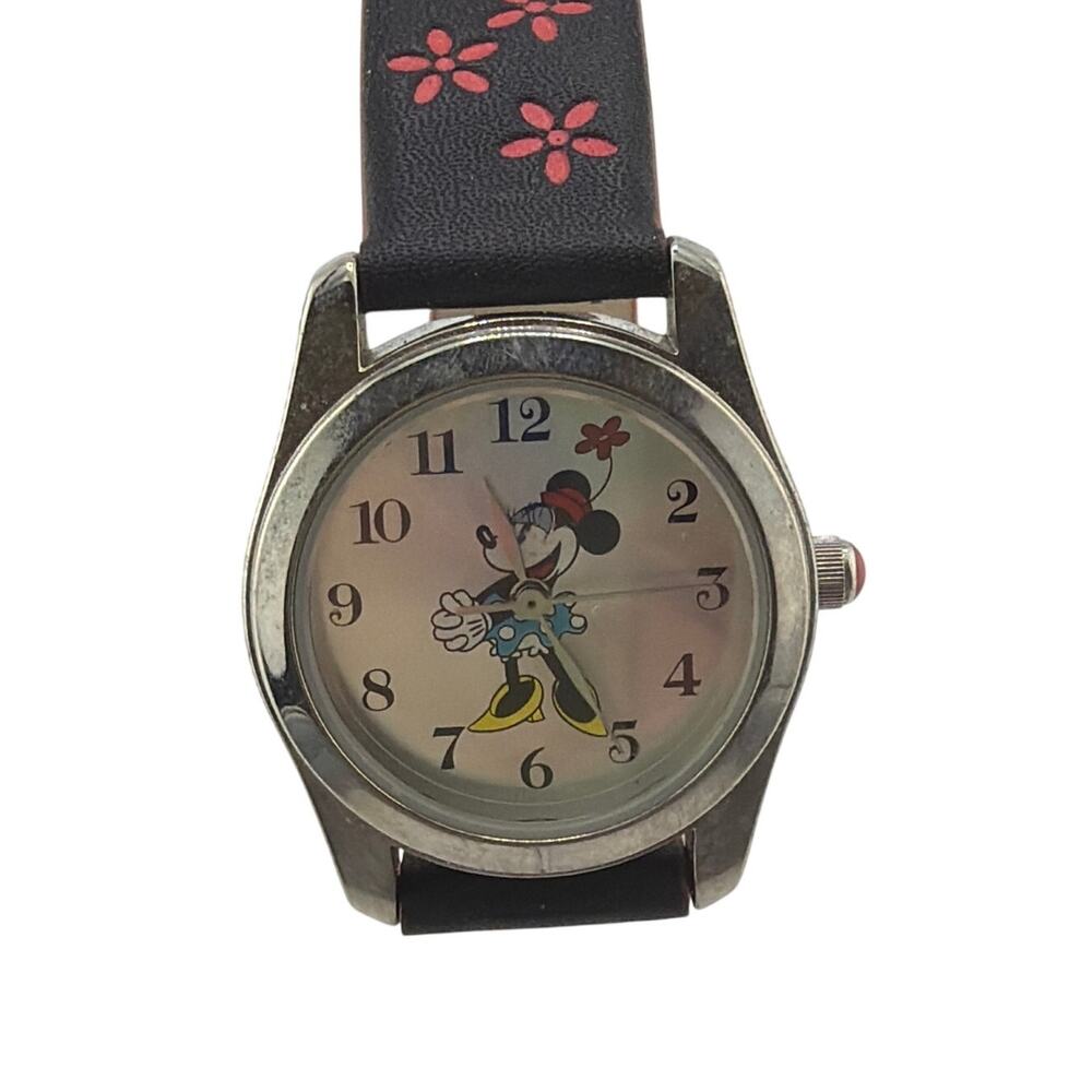 Vintage Lorus Minnie Mouse Floral Strap Watch Disney Wristwatch